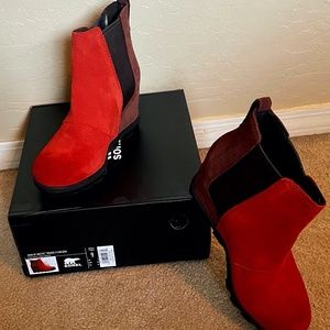 Sorel Joan of Arctic Chelsea Wedge Suede Bootie, Size 9M, Chocolate/Coral